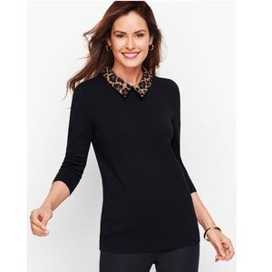 NWT Talbots Leopard 🐆 Collar Sweater Black Sz L